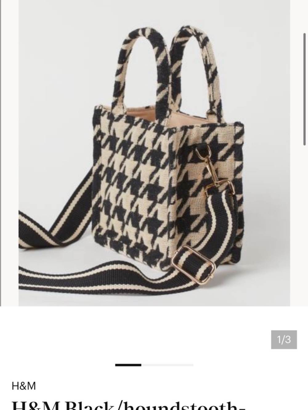 H&M Black and Cream Houndstooth Crossbody Tote- pictured as shown